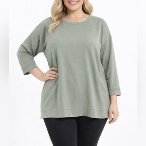 Eileen Fisher Sage Green Organic Cotton 3/4 Sleeve Crew Neck Tee Size XL